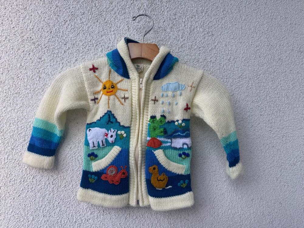 Alpaca Connection Children Kids Hand Knitted Wool Zip Up Sweater Jacket Size 2